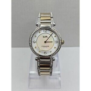 Coach Cary Two Tone Crystal Bezel Mother Of Pearl Watch New Battery Petite Small